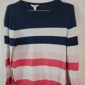 Large Striped Time & True Pink White Blue Shirt Sweater